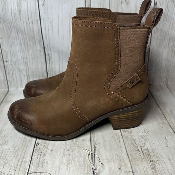 Teva Women's Brown Leather Anaya Chelsea Waterproof Booties - Brown size 6 - Picture 7 of 11